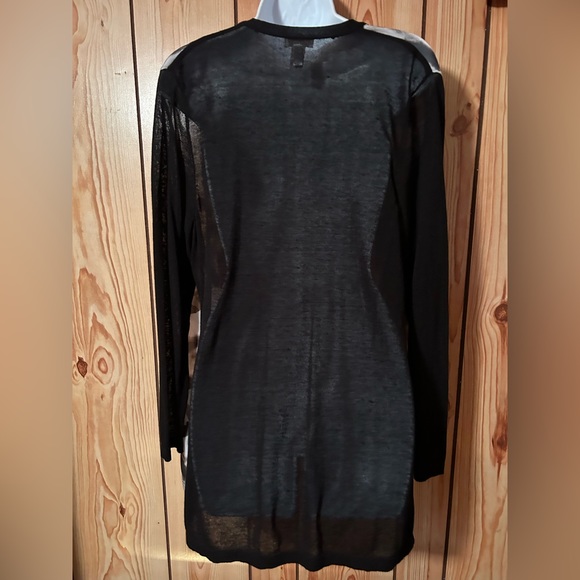 Chico’s Cardigan Travelers Open Front Women Size 2 Large Abstract Pockets Black - Picture 4 of 10